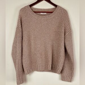 Cozy Metallic Taupe Ribbed Crewneck Sweater - Women